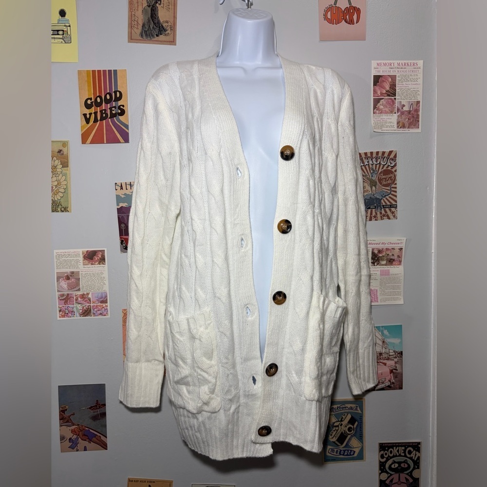 Classic Cream Cable-Knit Button Front Cardigan